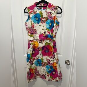 Rare Floral Print Vintage 1960’s McMullen Midi Dress in Blue and Pink